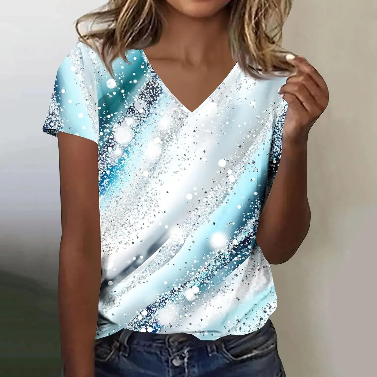 Women's Tie Dye T Shirt Casual V Neck Summer Tops Blouse Loose Fit Short Sleeve Floral Shirts Tunic Cute Graphic Tees