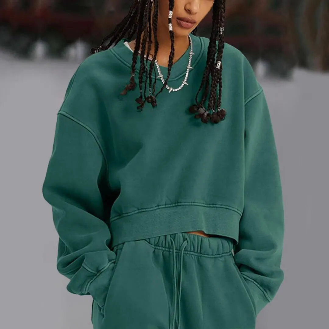 Womens V Neck Cropped Sweatshirt Long Sleeve Crop Pullover Fleece Hoodie Fall Fashion Athletic Workout Crop Tops