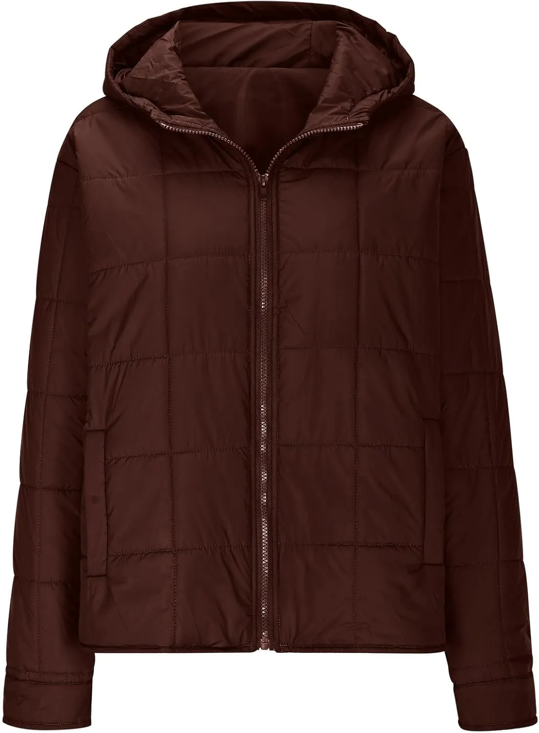 Womens Winter Coat Quilted Puffer Fleece Sherpa Zip Up Jackets Oversize Long Sleeve Warm Outwear with Pockets