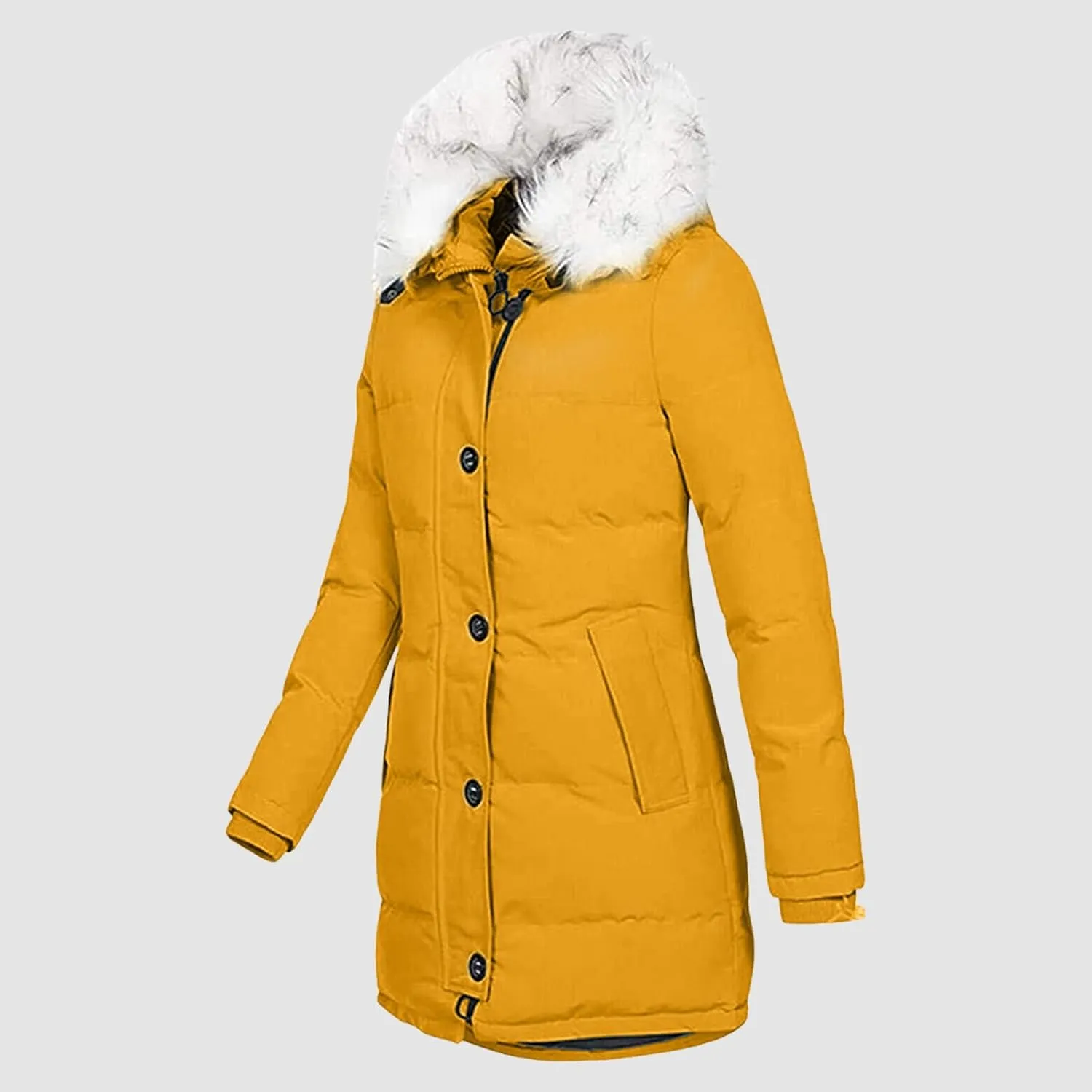 Womens Winter Solid Zip Up Puffer Coat Long Sleeve with Hood Down Coat Warm Thick Oversized Outwear Daily Outdoor Suits