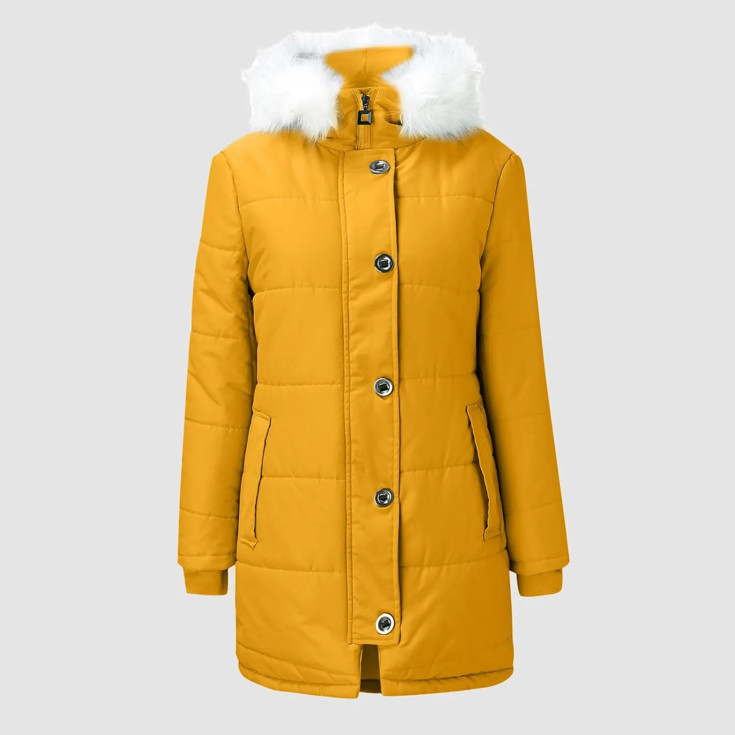 Womens Winter Solid Zip Up Puffer Coat Long Sleeve with Hood Down Coat Warm Thick Oversized Outwear Daily Outdoor Suits