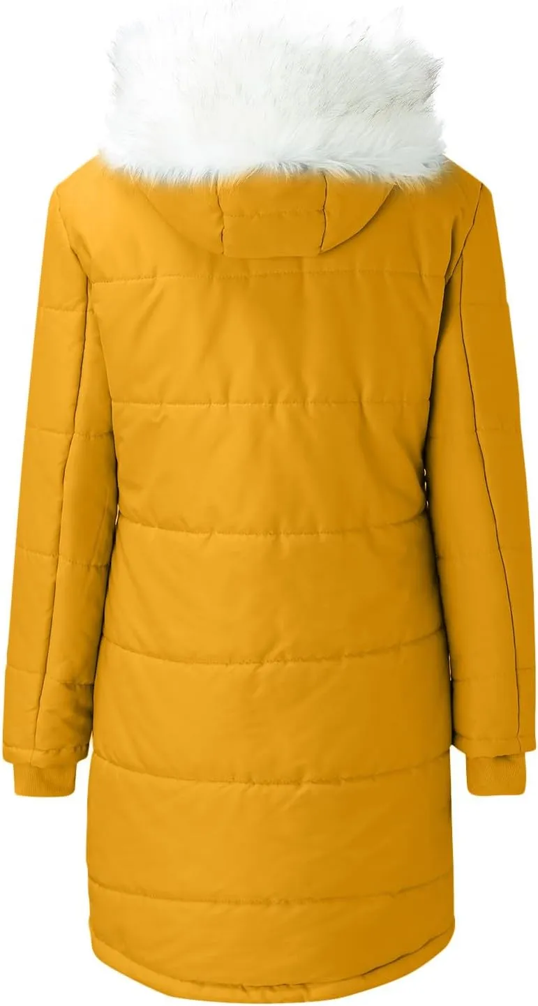 Womens Winter Solid Zip Up Puffer Coat Long Sleeve with Hood Down Coat Warm Thick Oversized Outwear Daily Outdoor Suits