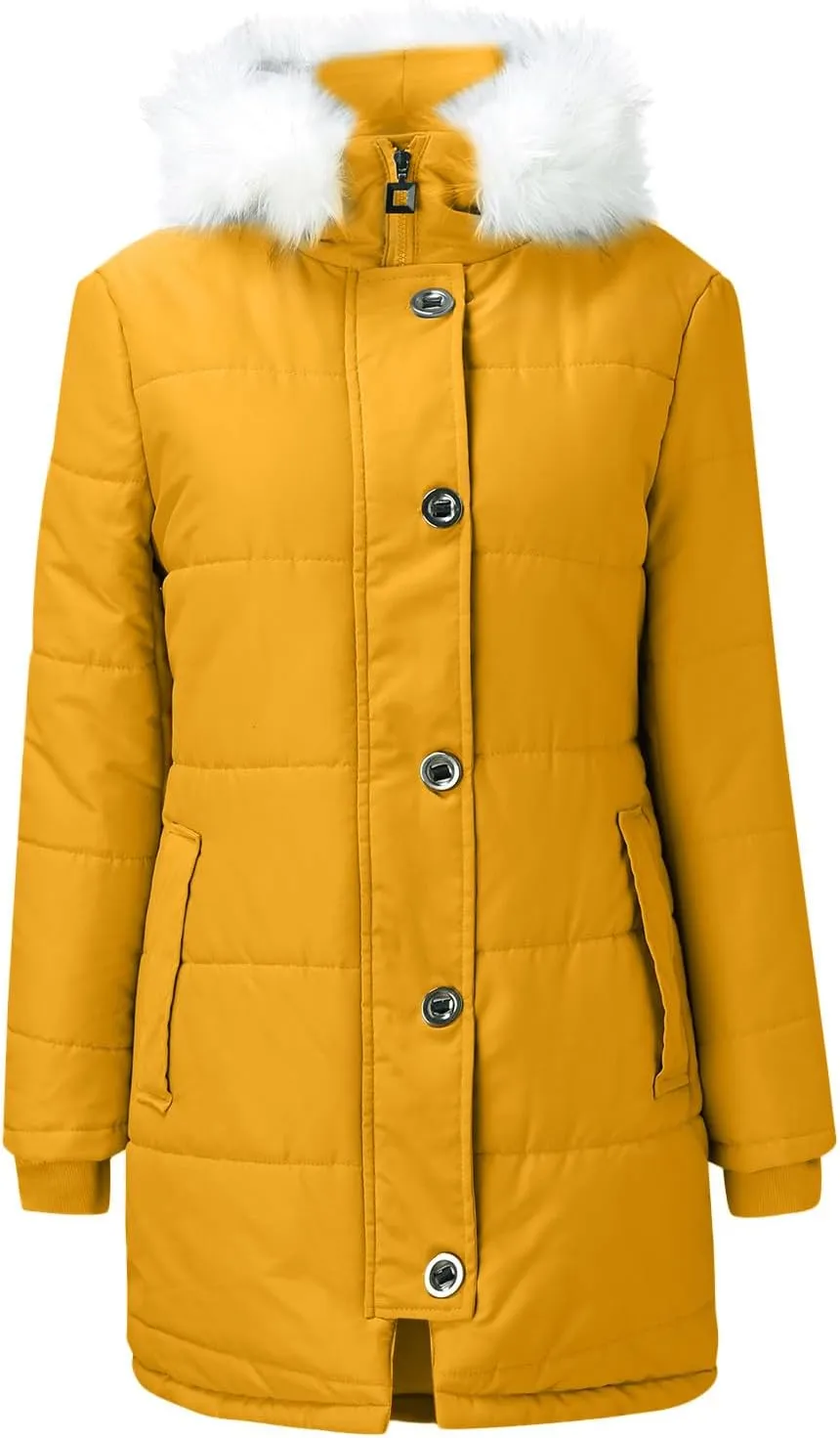 Womens Winter Solid Zip Up Puffer Coat Long Sleeve with Hood Down Coat Warm Thick Oversized Outwear Daily Outdoor Suits