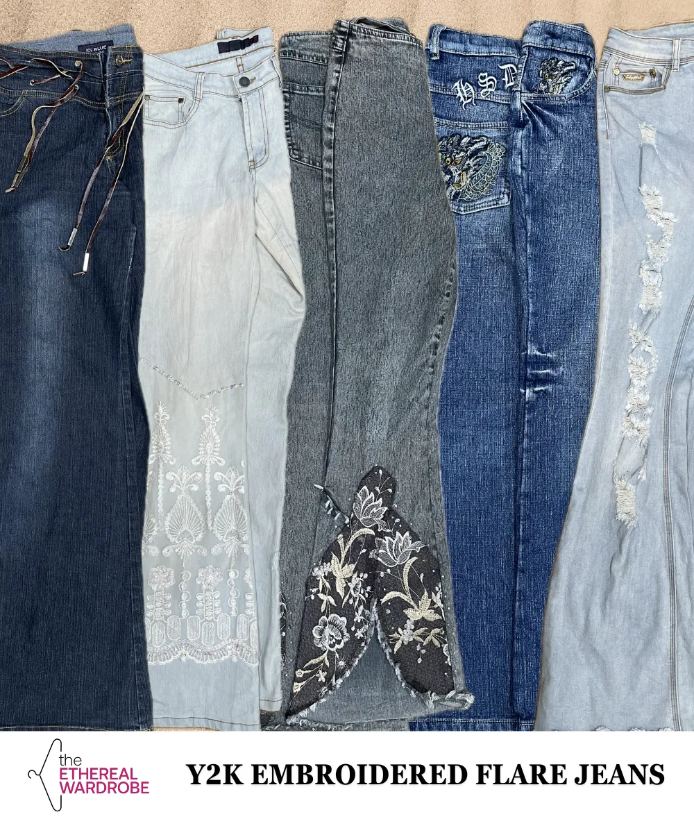 Y2k Embroidered Flared / Bell Bottom Jeans